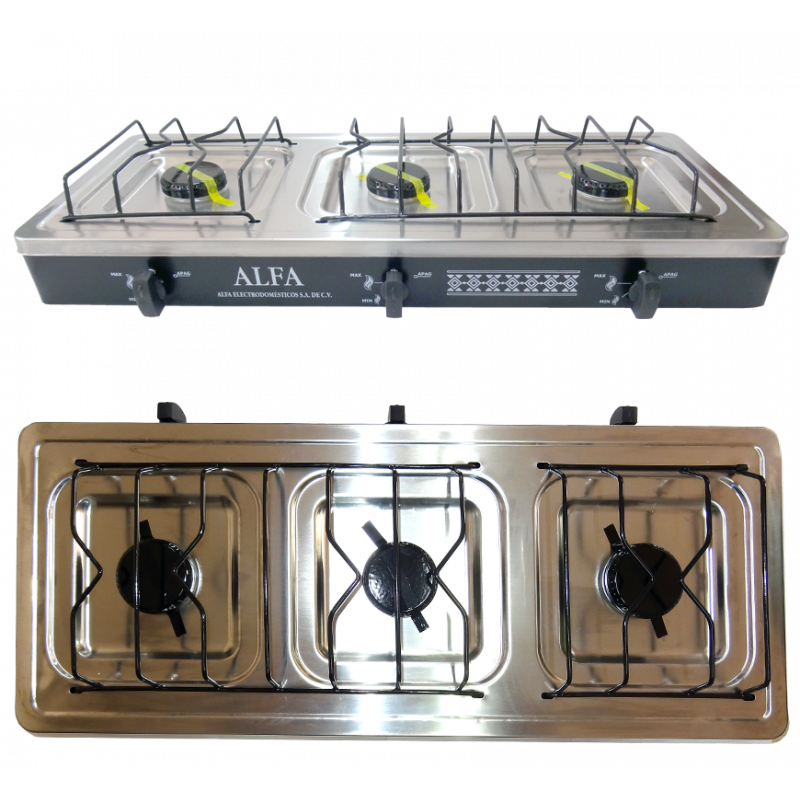 ESTUFA 3 QUEMADORES CUBIERTA INOXIDABLE | Refacción y Repuesto para Estufas
